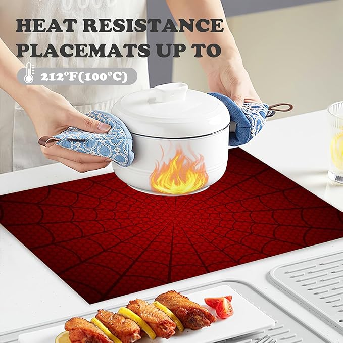 Placemats Set of 4 Red Spider Web Table Mats Linen Place Mats for Dining Kitchen Country Camp Farmhouse Decor 12x18 Inch