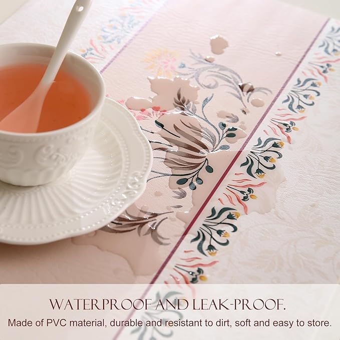 ISAENNE Floral Placemats Set of 6,Brown Rectangular PVC Placemats, Waterproof and Heat-Resistant British Style.Decoration for Kitchen, Dining, Parties, Holiday,12"*17"