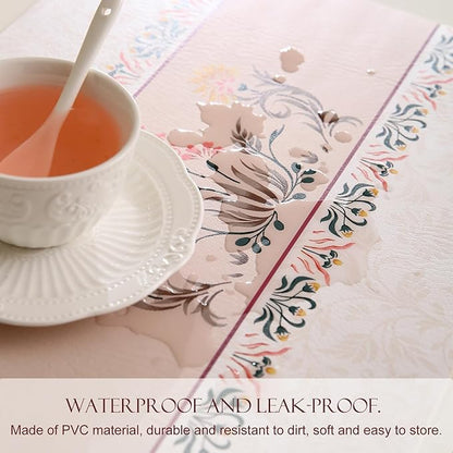 ISAENNE Floral Placemats Set of 6,Brown Rectangular PVC Placemats, Waterproof and Heat-Resistant British Style.Decoration for Kitchen, Dining, Parties, Holiday,12"*17"