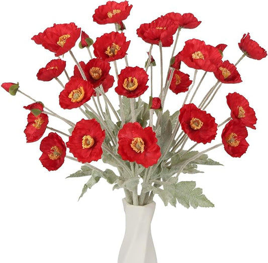 Red Poppy Flowers Artificial 8PCS Silk Poppies 22.8" Faux Poppy Flowers for Wedding Party Table Centerpiece Home Decor(Red)