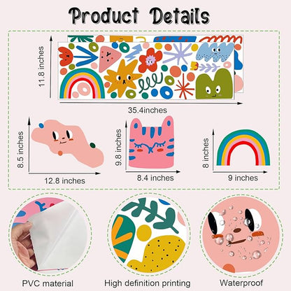 Colorful Abstract Shape Wall Stickers, Lovely Smile Clouds Rainbow Irregular Dots Vinyl Wall Decals, Removable Geometry Shape DIY Wall Art for Classroom Kindergarten Playroom Decor
