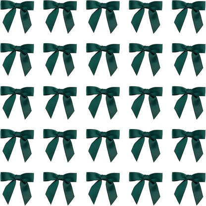 7Rainbows 50pcs Boutique 1.5" Dark Green Satin Ribbon Mini Bows for Craft Sewing Scrapbooking Wedding and Gift Wrapping