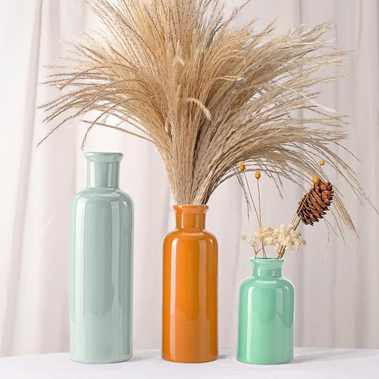 Small Ceramic Vase Set of 3, Boho Modern Flower Vase Room Decor, Farmhouse Decor, Vases for Your Kitchen, Bathroom, Bedroom, Living Room, Office&Shelf Centerpiece Table Decorations