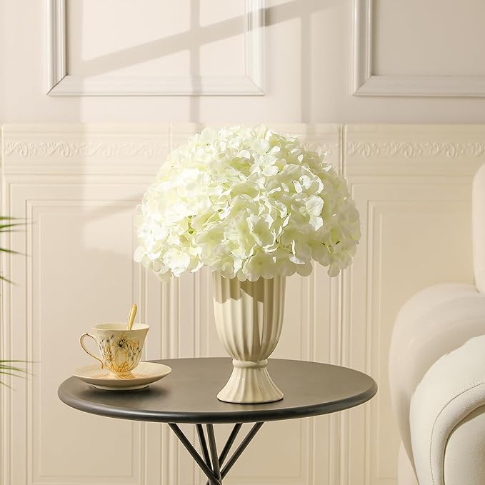 Veryhome 20Pcs White Hydrangea Artificial Flowers, Ivory Faux Hydrangea Flowers, Silk Flowers Heads with Stems, Fake Hydrangeas for Home Decor Wedding Party Centerpieces DIY Floral Arrangements