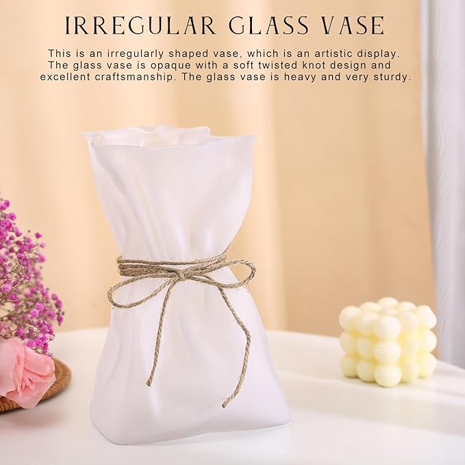 Irregular Frosted Shaped Modern Minimalist Glass Vase - Fashionable Multi-Use Home Decor for Flowers, Centerpiece, Kitchen, Office, Wedding & Holiday