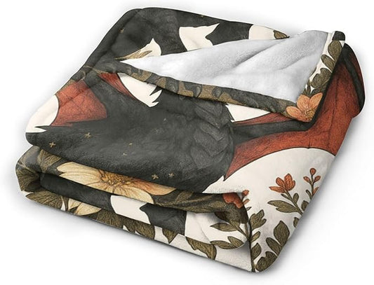 Black Dragon Blanket Floral Dragon Throw Blanket Soft Cozy Fleece Fuzzy Stuffed Plush Flannel Gifts for Girls Women Boys Kids Adults 40''x50''