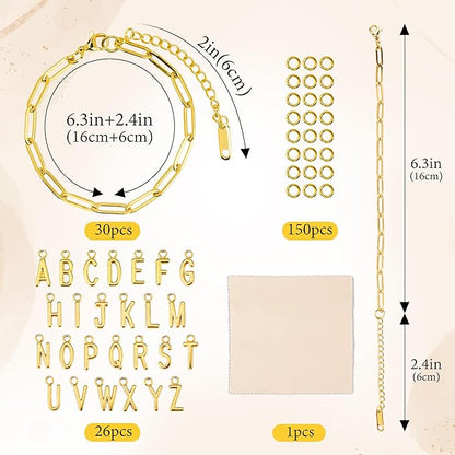 Starry 30pcs Gold Charm Bracelet Making kit 6.3Inch 18k Gold Plated Paperclip Chains Adjustable Bracelets with Lobster Clasps for DIY Women Jewelry Findings Bracelet Making Supplies Accessories