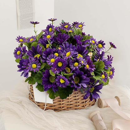 SNAIL GARDEN 54 Blooms Artificial Flower Bouquet, 15.7in Purple Artificial Daisy Flowers with 3 Sizes Blooms, Realistic Fake Wildflowers for Silk Flower Arrangements Indoor Outdoor Purple Fall Decor