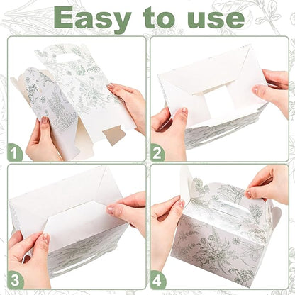 Dunzoom 24 Pack Sage Green Floral Paper Gift Boxes Party Favor Gift Gable Boxes with Chinoiserie Floral Printed Candy Treat Box for Wedding Birthday Tea Bridal Shower Party