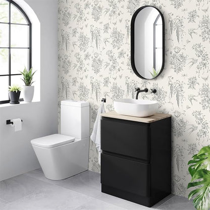 Cream White and Gray Peel and Stick Wallpaper Vintage Floral Contact Paper 16.9"x196.8" Floral Birds Self Adhesive Removable Wallpaper Grey Flowers Decorative Wall Paper for Bathroom Cabinets