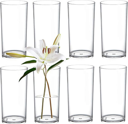 KLIFA- Carlsbad- Set of 8 Pieces, 6.26 Inch Tall, Plastic Cylinder Vases for Centerpieces, Shatterproof, High Transparency, Acrylic Flower Vase for Wedding, Parties and Home Decorations, Clear