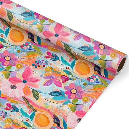 WALL-KNACK 17" X 393" Vibrant Texture Colorful Flower Orange Wrapping Paper Gift Wrap Roll for Wedding, Mother's Day, Holiday, Baby Shower, Women Girls Gifts, Birthdays, Bridal Shower and Engagement