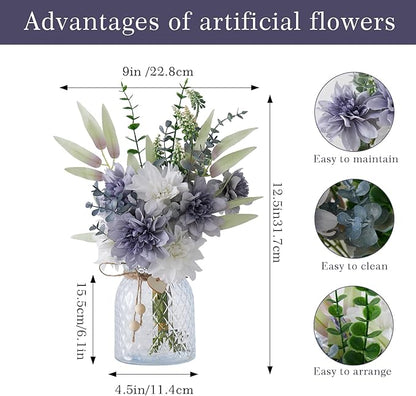 Artificial Flowers Combo Bue Wite Flowers Mix Silk Flowers Dahlia, fake flowers for Wedding Bridal Bouquets, Floral Arrangement, Table Centerpieces. Fake Plastic Flowers Bulk Vase Decoration