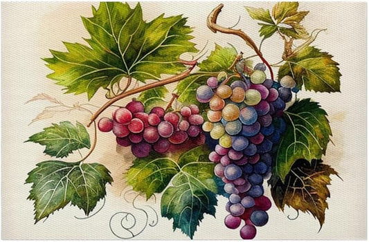 Fruit Grapes Purple Abstract Placemats Set of 6 PVC Vinyl Non Slip Table Mats Waterproof Heat Resistant Place Mats Washable Wipeable Dining Table Mat for Kitchen Party Indoor Outdoor Decorative