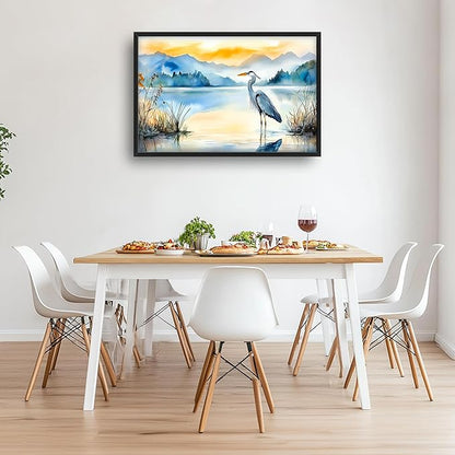 Heron Bird Large Decor Wall Art Mountain Landscape Framed Pictures for Living Room, Oversized Canvas Print Painting Modern Extra Large Framed Artwork for Bedroom Office Home Decor 36"x24"