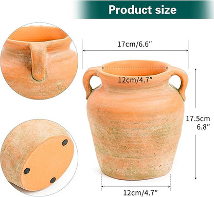 Sungmor Rustic Ceramic Flower Vase with Handles, Decorative Pottery Vase 7 Inch Terracotta Plant Pots, Cement Textured Vases Home Decor, Indoor Fresh Flowers Planter, Dried Flower Arrangements