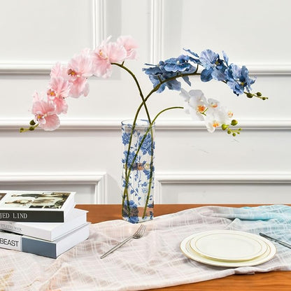 Flower Vase Clear Plastic Cylinder Vases Decor for Centerpieces Home Storage Office Weddings Flowers Blue and White Pattern 11.8 x 3.9 in
