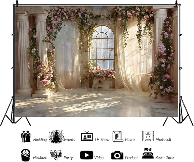 Baocicco Fantasy Castle Backdrops for Wedding 5x3ft Princess Boudoir House Backdrop Windowsills Roman Column Photography Background Bridal Shower Baby Shower Birthday Banner Backdrop