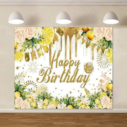 10x8ft Gold Floral Birthday Backdrop, Rose Gold Glitter Bokeh Photography Background Girls Birthday Party Cake Table Decorations Photo Shoot Banner Props