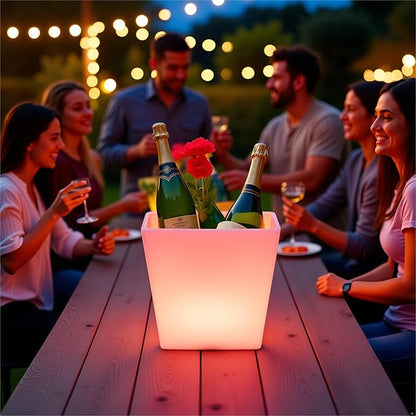 Mr.Go 16-inch LED Flower Pot Light w/Remote, 16 Color Changing Colorful Square Flowerpot, Rechargeable Lighted Planter & Ice Bucket for Home Decor, Perfect for Garden, Party, Wedding, Gifts