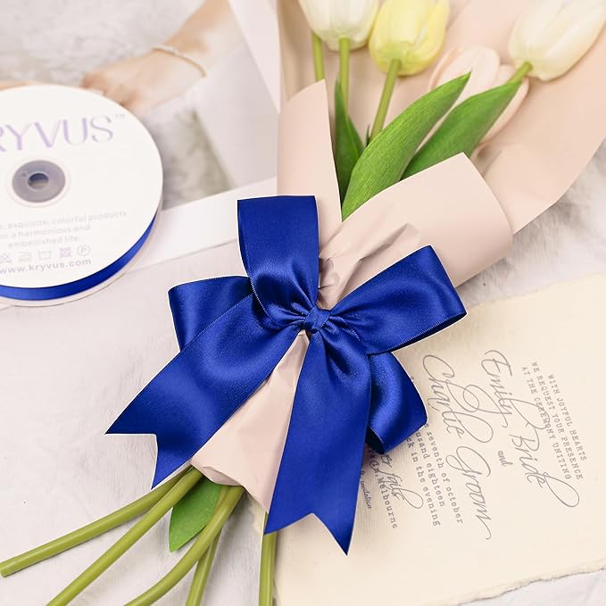 Royal Blue Satin Ribbon, Double Faced 1-1/2 Inch X 25 Yards Royal Blue Ribbon, Premium Satin Ribbon for Gift Wrapping, Crafts, Hair Bow Making, Sewing, Flower Bouquet, Wedding Party Decor