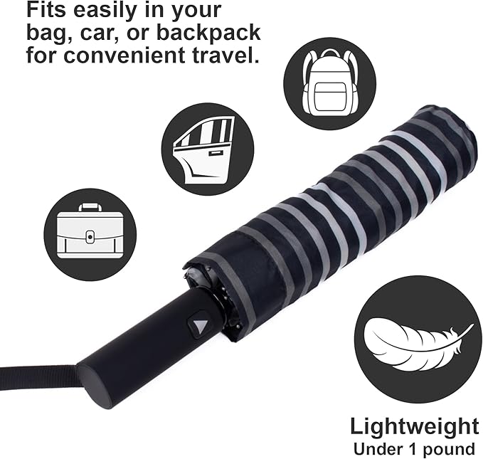 Nollia Windproof Automatic Travel Umbrella, Compact Portable with Reinforced Ribs for Sun & Rain