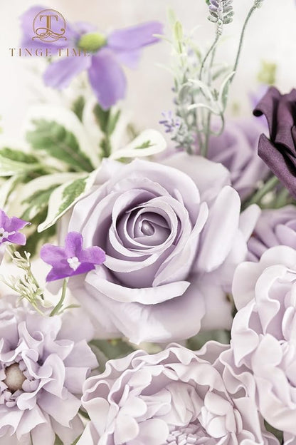 TINGE TIME 11 Inch Wedding Bouquets for Bride, Lavender&Plum Artificial Flowers Bouquet, Brides & Bridesmaids Bouquet for Wedding Anniversary Ceremony Bridal Shower Decorations