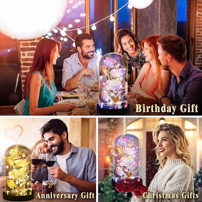 Valentines Gifts for Her,Birthday Gifts for Women,Colorful Flowers Rose in Glass Dome,Galaxy Flowers Rose with 2 Lighted Mode,Rainbow Rose Flower Gifts for Women,Valentines Gifts for Girlfriend