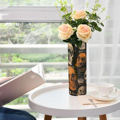 Flower Vase Clear Plastic Cylinder Vases Decor for Centerpieces Home Storage Office Weddings Vintage Orange and Grey Rock Skulls 11.8 x 3.9 in