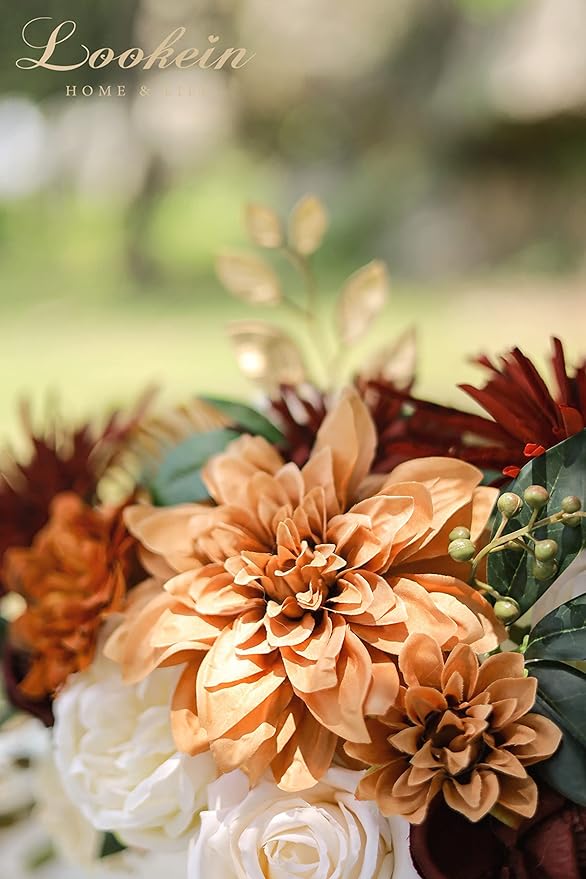 Lookein Artificial Flowers for DIY Wedding Decoration Bridal Bouquet Table Centerpieces Flower Garland Arch Flower Decoration Home Decor, Rustic Terracotta
