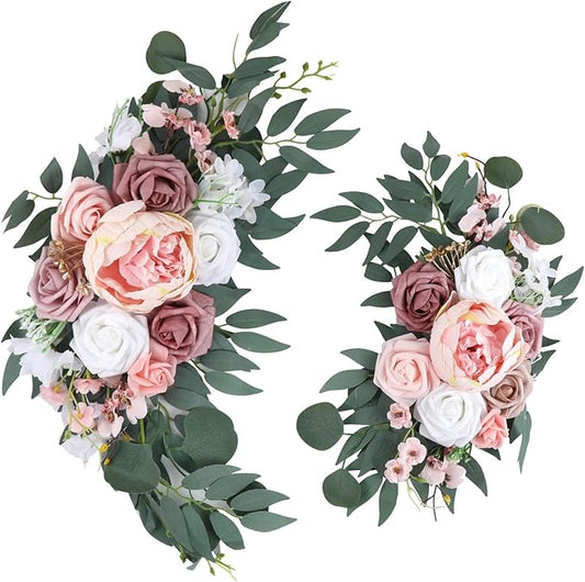 2PCS Wedding Arch Flowers, 23'' & 15'' Pink Artificial Wedding Arch Floral Swag Arrangement for Reception Backdrop Decoration, Bridal Shower, Baby Shower, Photo Backdrop Decorations
