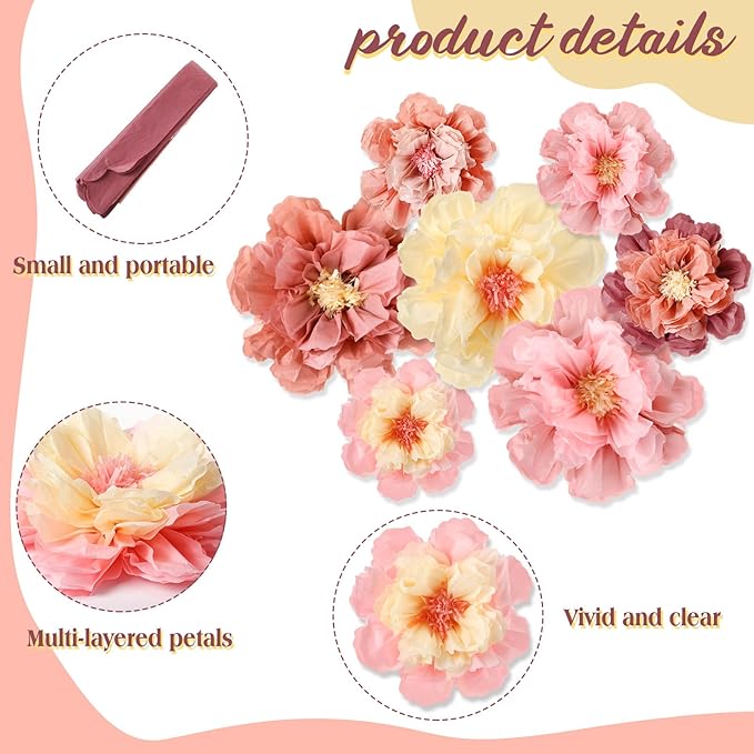 MotiMind 12 Pcs Large Colorful Tissue Paper Flowers 20" 10'' Giant Fiesta Paper Flowers Mexican Pom for Carnival Party Wall Backdrop Decoration Wedding Birthday (Vintage Color)