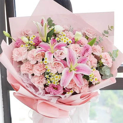Jutieuo 20 Sheets Light Pink Flower Wrapping Paper, Waterproof Floral Wrap Solid Bouquet Wrapping Paper Florist Supplies (22.8 x 22.8 inch)