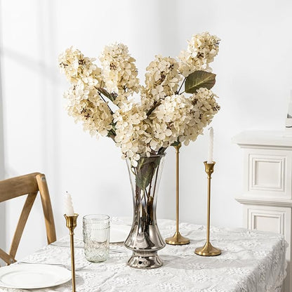 Fake Flowers Hydrangea Silk Flowers With Stems White Flowers Fake Flowers In Vase Hydrangea Artificial Flowers Winter Flowers Artificial For Decoration Vase Decor 24"（Cream Color）8PCS Wthout Vase