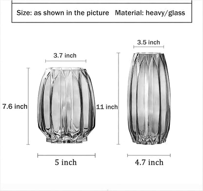 Large Flower Vase,11 inch,GIDARY Thickened Clear Ribbed Glass Vase for Bookshelf,Dinner Table,Indoor Office Desktop,Meeting Room,Home Christmas Day Decoration