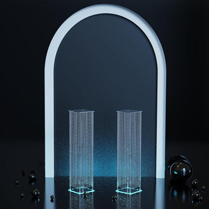 2-Pack 48" Clear Acrylic Wedding Pillars with Remote LED Lights, Crystal Bead Flower Pedestal Stands for Elegant Wedding Ceremony, Party, Holiday Events & Seasonal Decorations