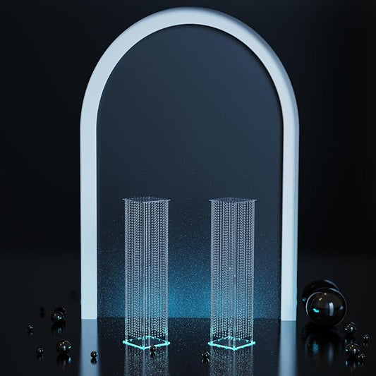 2-Pack 48" Clear Acrylic Wedding Pillars with Remote LED Lights, Crystal Bead Flower Pedestal Stands for Elegant Wedding Ceremony, Party, Holiday Events & Seasonal Decorations