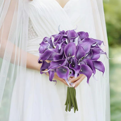 24 Pcs Purple Artificial Calla Lily Flowers Fake Purple Silk Flowers Real Touch for Wedding Bouquet Office Home Kitchen Decor