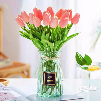 UKELER 24 Pcs Artificial Tulip Flowers Dark Pink Real Touch PU Tulip Flowers for Floral Arrangement Centerpiece Wedding Bouquet Table Decoration Birthday Mother Gift