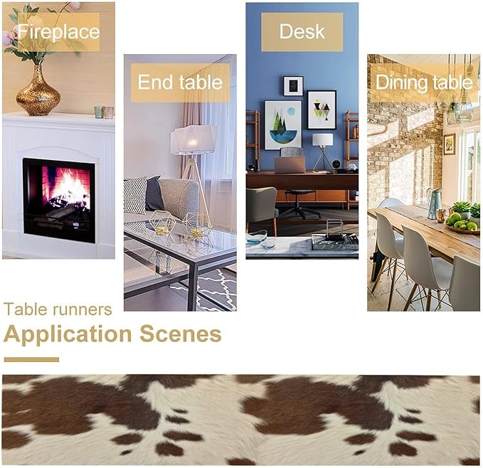 Cow Print Table Runner, Brown Cowhide Western Style Runner Country Farmhouse Cottage Patten Decoration for Home Kitchen Dining,13x120 Inch