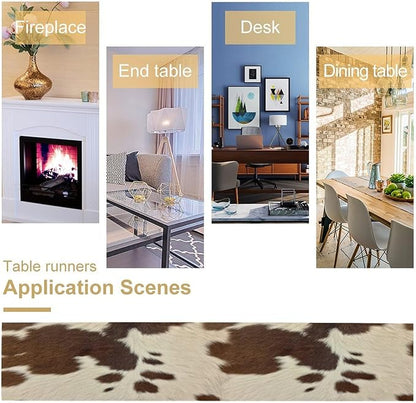 Cow Print Table Runner, Brown Cowhide Western Style Runner Country Farmhouse Cottage Patten Decoration for Home Kitchen Dining,13x70 Inch