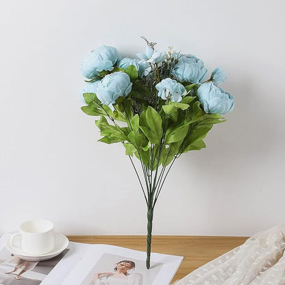 Duovlo Artificial Peony Silk Flowers Fake Flowers Vintage Wedding Home Decoration,Pack of 1 (Spring Blue)