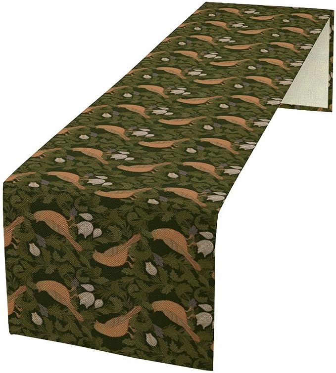 William Morris Table Runner, Vintage Green Botanical Plant Birds Retro Table Runner for Kitchen Dining Cafe Party Holiday Decoration, 13x60 Inch