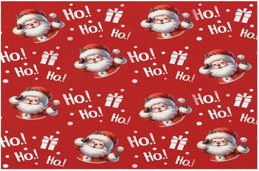 Christmas Xmas Ho Santa Claus Placemats Set of 1 PVC Vinyl Non Slip Table Mats Heat Resistant Place Mats Washable Wipeable Dining Table Mat for Kitchen Decor Party Indoor Outdoor Decorative Gift