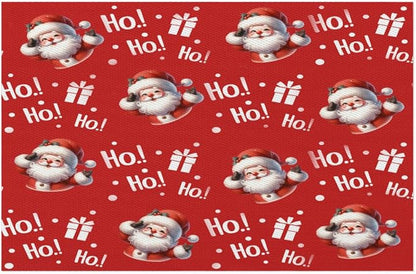 Christmas Xmas Ho Santa Claus Placemats Set of 4 PVC Vinyl Non Slip Table Mats Heat Resistant Place Mats Washable Wipeable Dining Table Mat for Kitchen Decor Party Indoor Outdoor Decorative Gift