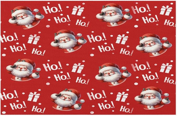Christmas Xmas Ho Santa Claus Placemats Set of 6 PVC Vinyl Non Slip Table Mats Heat Resistant Place Mats Washable Wipeable Dining Table Mat for Kitchen Decor Party Indoor Outdoor Decorative Gift