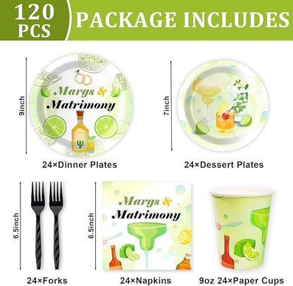 Margs And Matrimony Bachelorette Birthday Party Plates and Napkins Decorations Kit,Matrimony Tableware Supplies for Birthday Margarita Bachelorette Fiesta Favors Party Decor Service 24 Guests