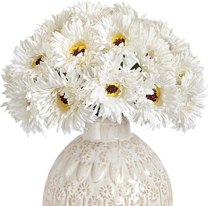Letjolt Artificial Gerbera Daisy Flowers African Daisy White Silk Flowers Home Decorations Faux DIY Bouquet for Wedding Engagement Centerpieces Arrangements