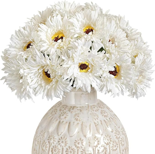 Letjolt Artificial Gerbera Daisy Flowers African Daisy White Silk Flowers Home Decorations Faux DIY Bouquet for Wedding Engagement Centerpieces Arrangements