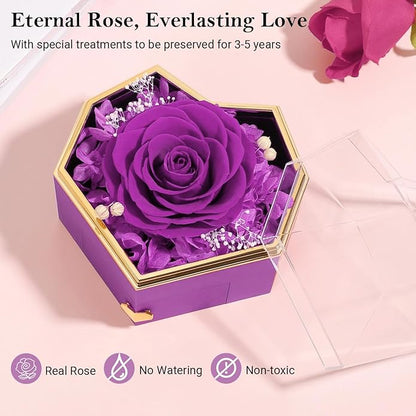 Emibele Preserved Rose Gifts for Women, Eternal Flower Rose Box with Heart Necklace, Romantic I Love You Gifts for Her Women Wife Mom Grandma on Valentines Mothers Day Birthday Anniversary